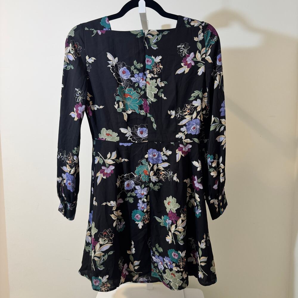 LOFT Floral Mini Dress Black Multicolor Long Fit & Flare Petite XXS